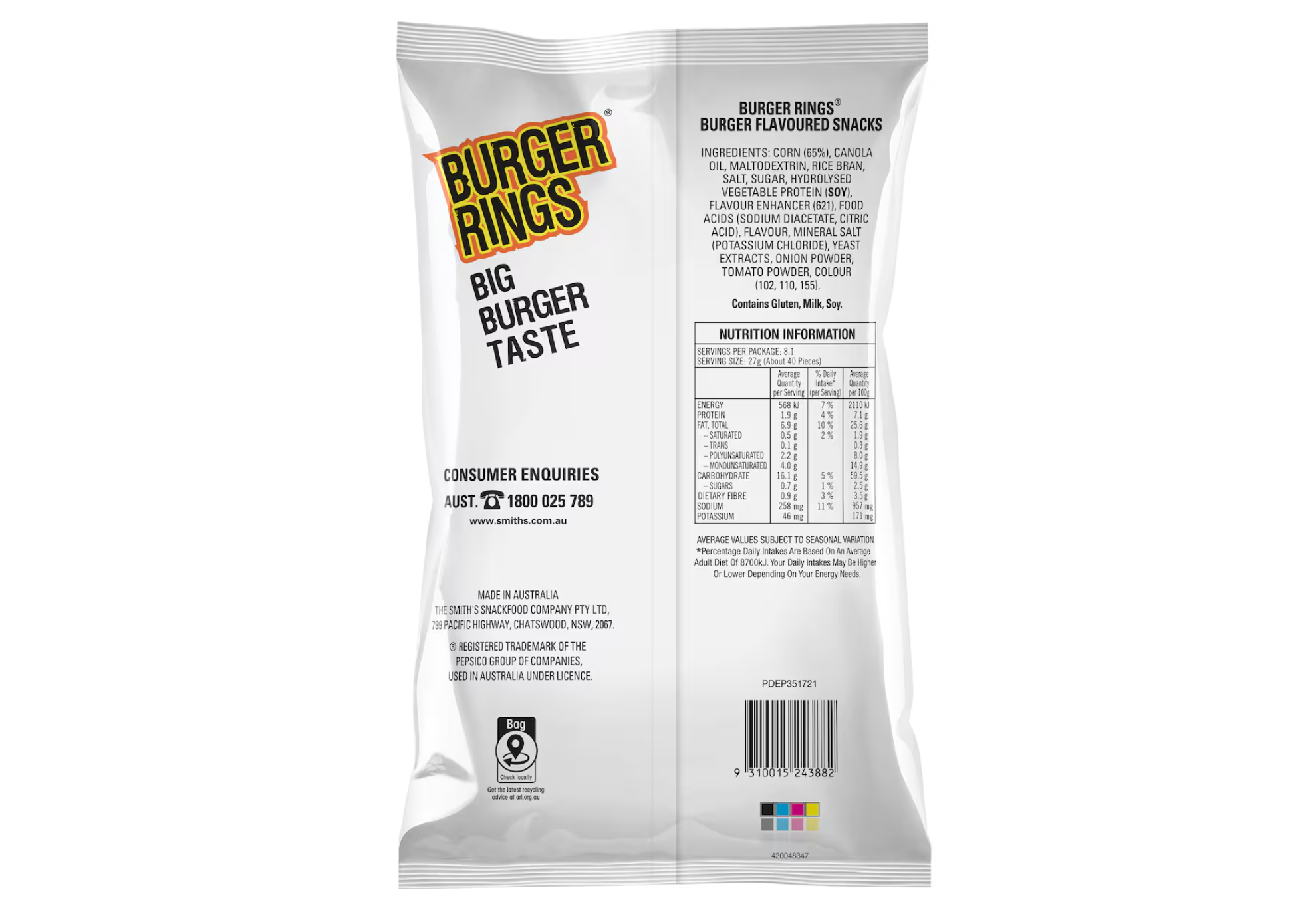 Burger Rings Tangy Snacks Party Bag 220g